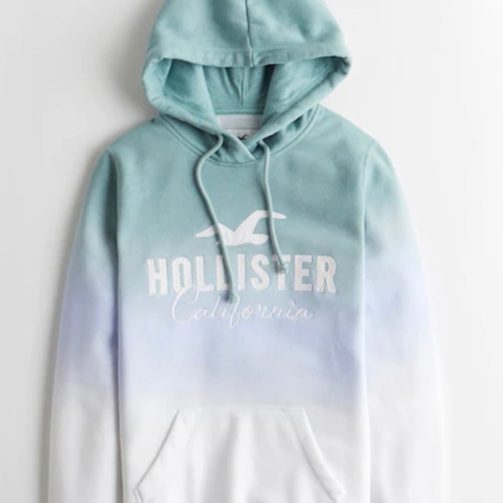 Hollister Applique Logo Hoodie (Teal Ombré)